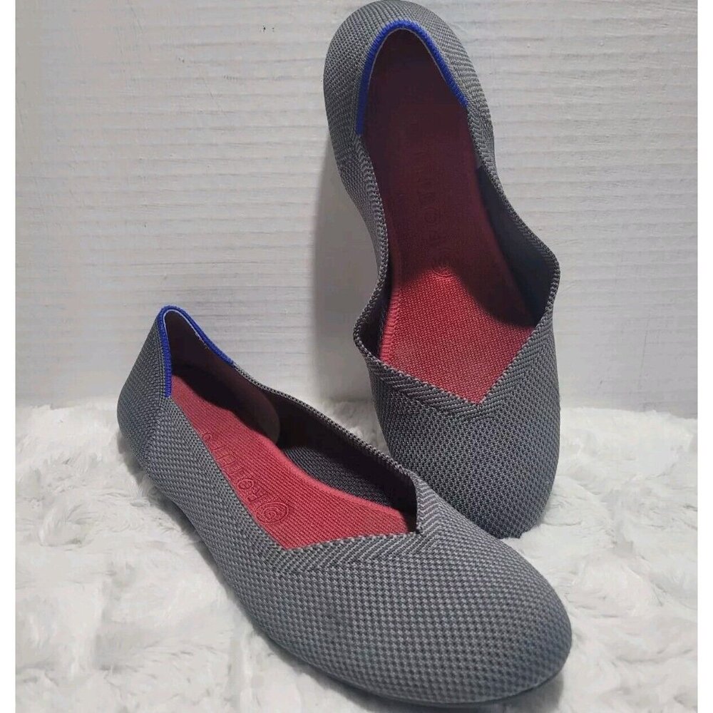ROTHY’s women size 9.5 gray round toe ballet flat washable shoe blue halo Used